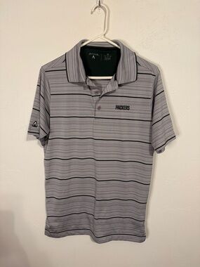 Antigua Gray Striped Packers Polo